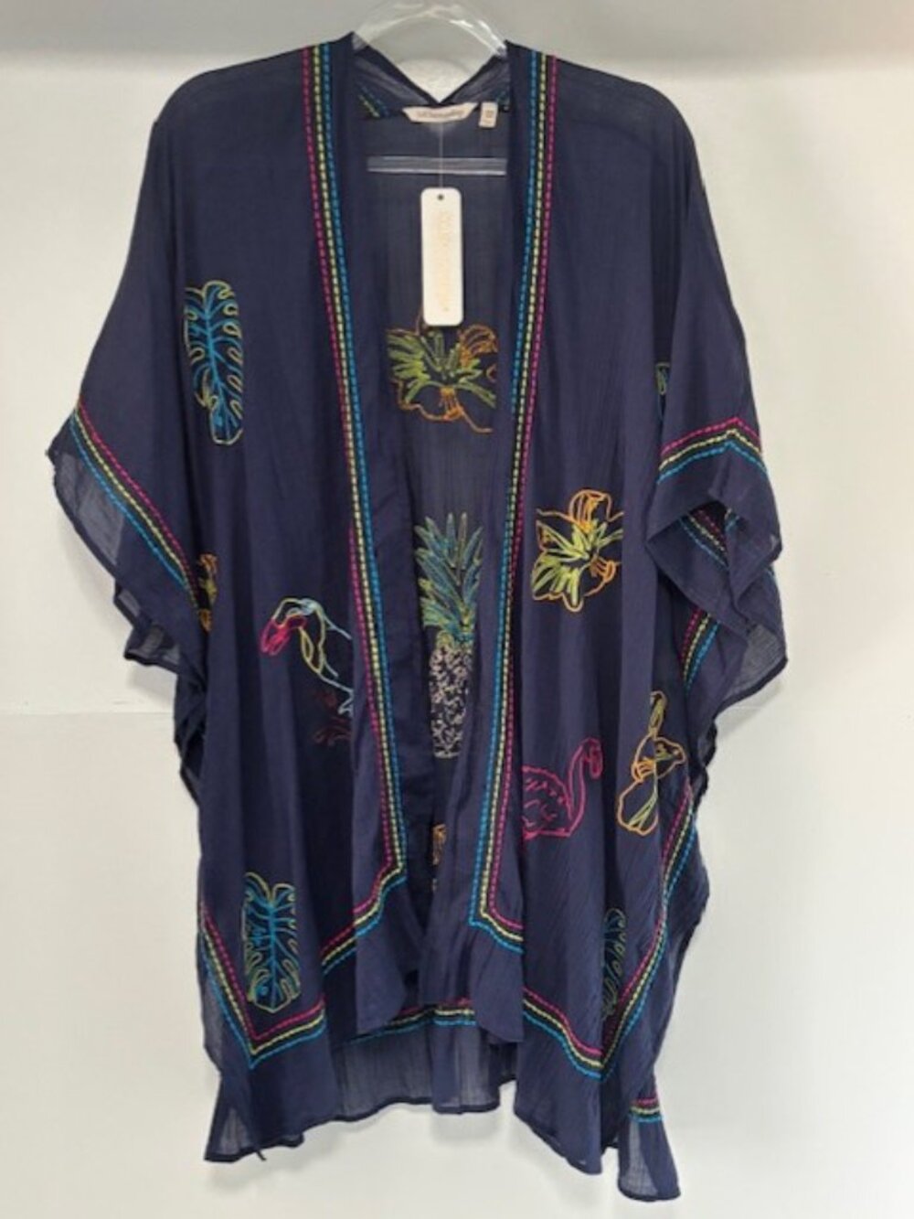 Soft Surroundings NWT One Size Navy Embroidered Tropical Kimono Cover Up Resort - Picture 2 of 10